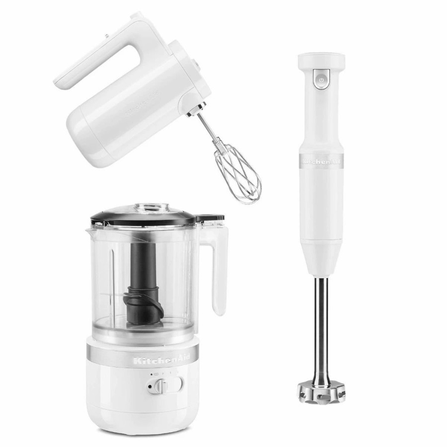 Small Appliances * | Kitchenaid White Cordless Small Appliances Set | Hand Mixer, Hand Blender & Food Chopper