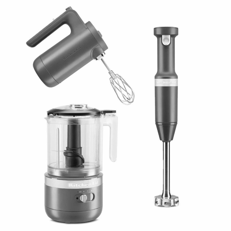 Small Appliances * | Kitchenaid Matte Charcoal Grey Cordless Small Appliances Set | Hand Mixer, Hand Blender & Food Chopper