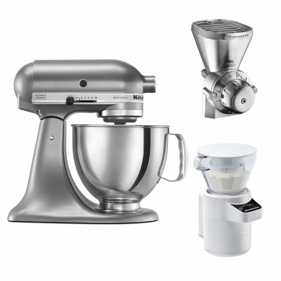 Small Appliances * | Kitchenaid 5-Quart Artisan Tilt-Head Stand Mixer | Contour Silver + Ultimate Baker'S Bundle